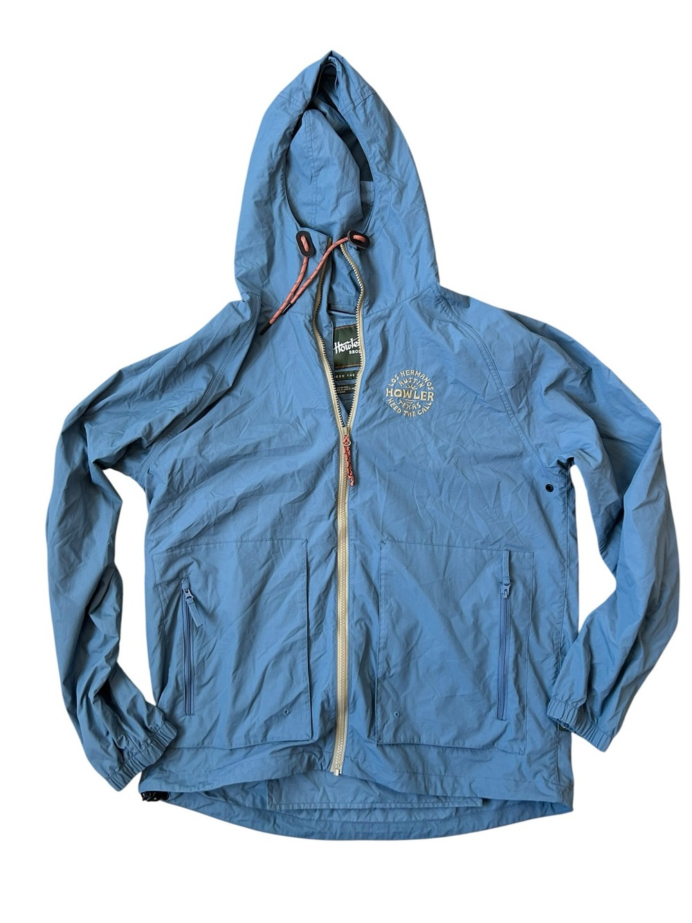 Howler Brothers Men's Blue Hooded Windbreaker Rain Jacket Los Hermanos Sz Large